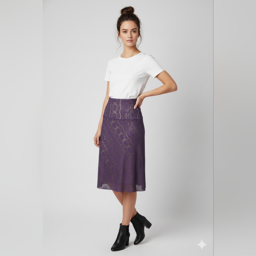 Twenty One Vintage Purple Floral Lace Lined Mini Formal Ruffle Skirt Medium 🐈